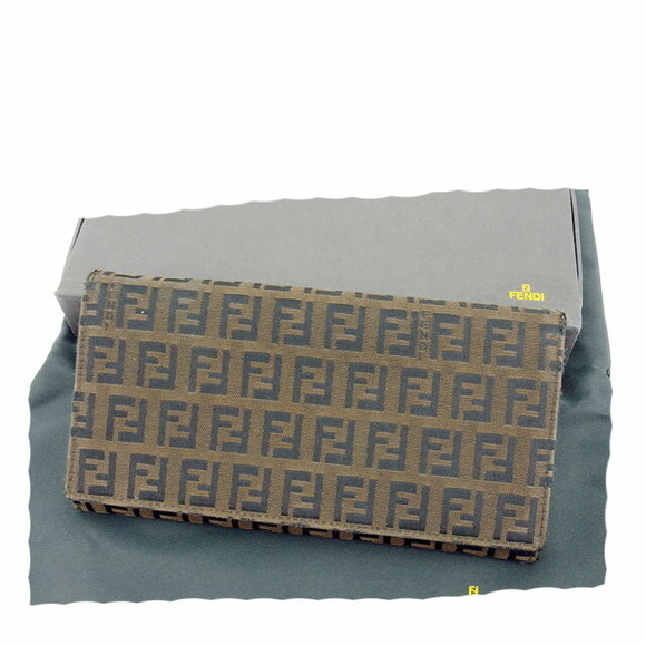 Fendi leather canvas Wallet brown black Zucchino zipper long - Picture 1 of 6